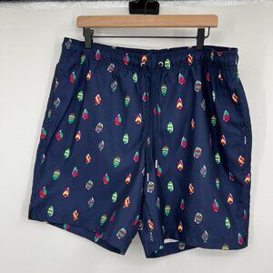 Lands End Swim Trunks Lined Men's size large navy all over sailboat print bathin